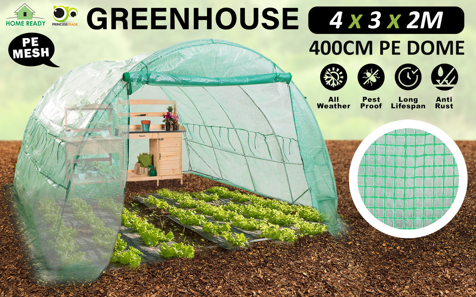Dome Hoop Tunnel Polytunnel 4x3x2M Garden Greenhouse Walk-In Shed PE